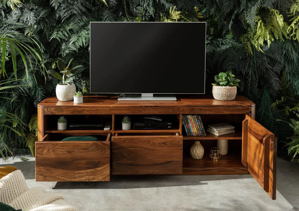 Segur Solid Wood Tv-Unit In Natural Teak Finish For Living Room Furniture