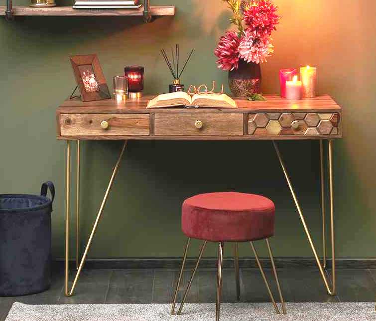 Lija Sheesham Wood Study Table In Natural Finish For Study Room Furniture
