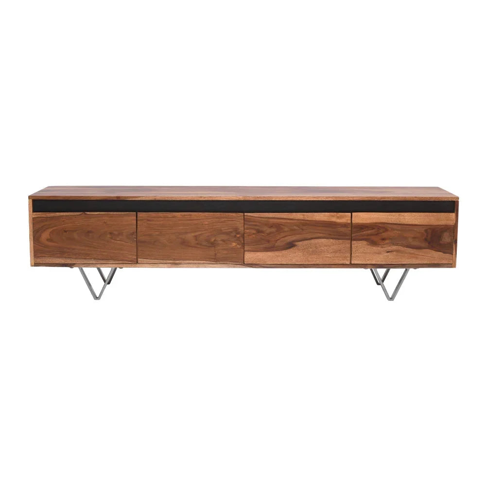 Ezra Sheesham  Wood  4 Drawers Tv-Stand  in Netural & Black Finish For Living Room Furniture