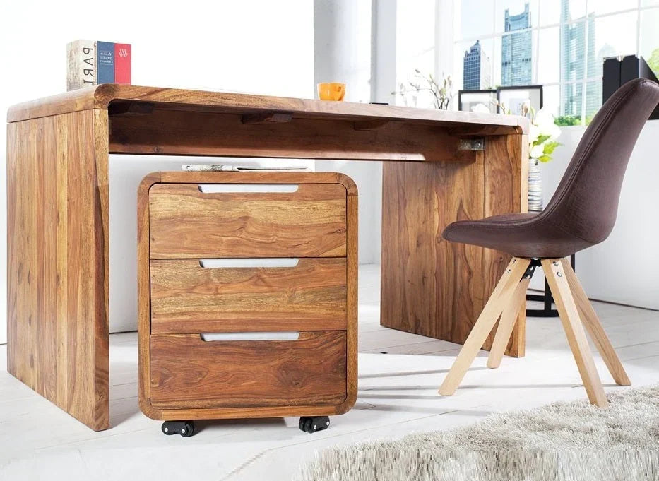 Reto Sheesham Wood Large Study Table In Natural Finish For Study Room Furniture