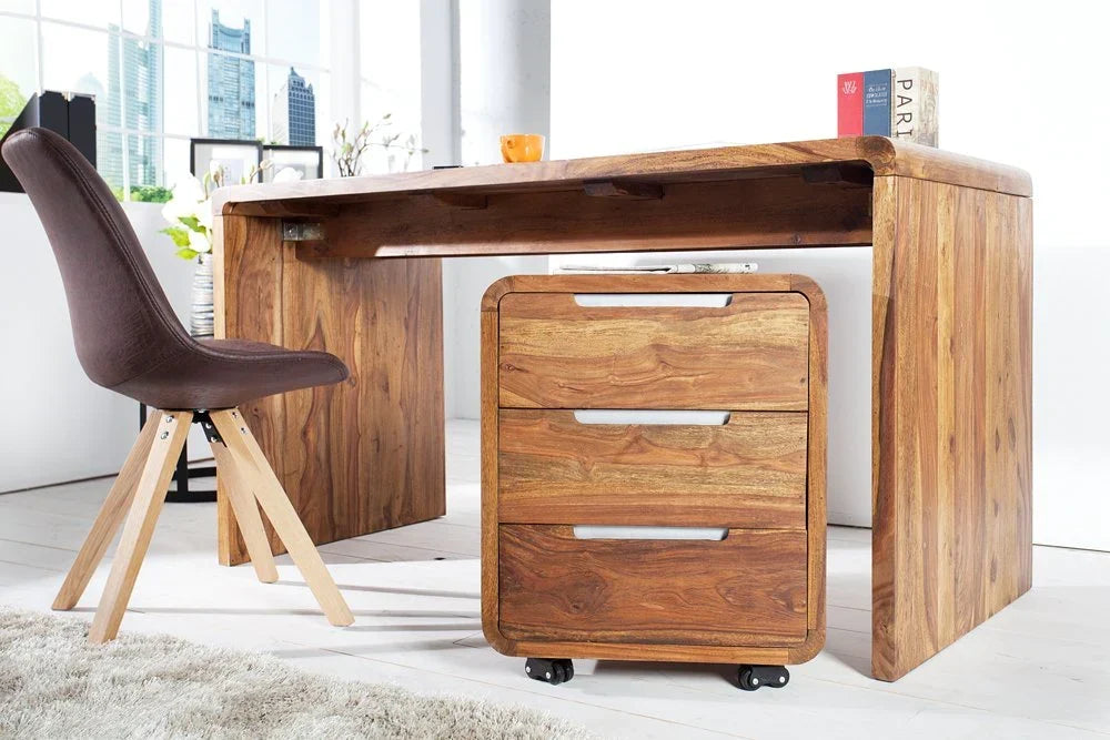 Reto Sheesham Wood Large Study Table In Natural Finish For Study Room Furniture
