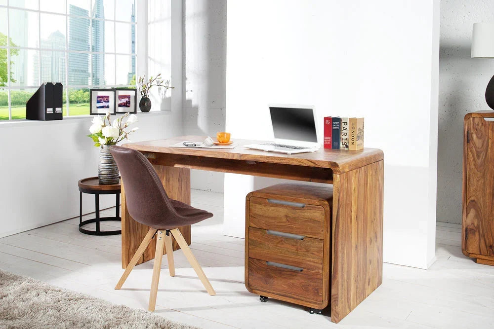 Reto Sheesham Wood Large Study Table In Natural Finish For Study Room Furniture