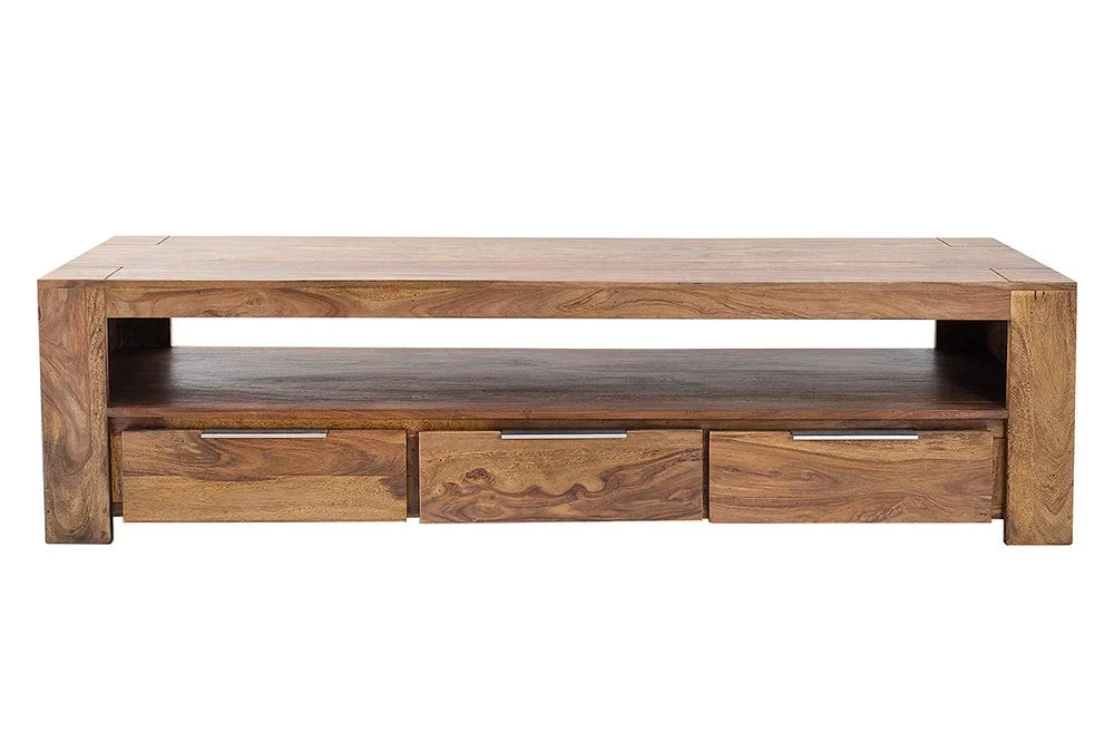 Reto Sheesham Wood Three Drawer & One Shelf Large Media Unit In Natural Finish  For Living Room Furniture