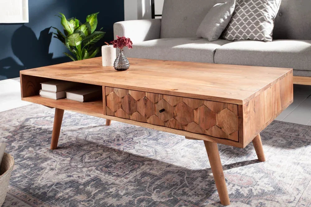 ELI Acacia Wood Coffee Table in Netural Finish For Living Room Furniture
