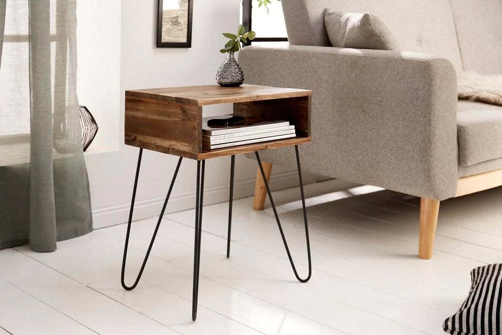 Acme Solid Wood Side Table In Natural & Black Finish For Living Room Furniture