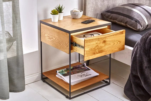 Acme Solid Wood Side Table In Natural & Black Finish For Bed-Room Furniture