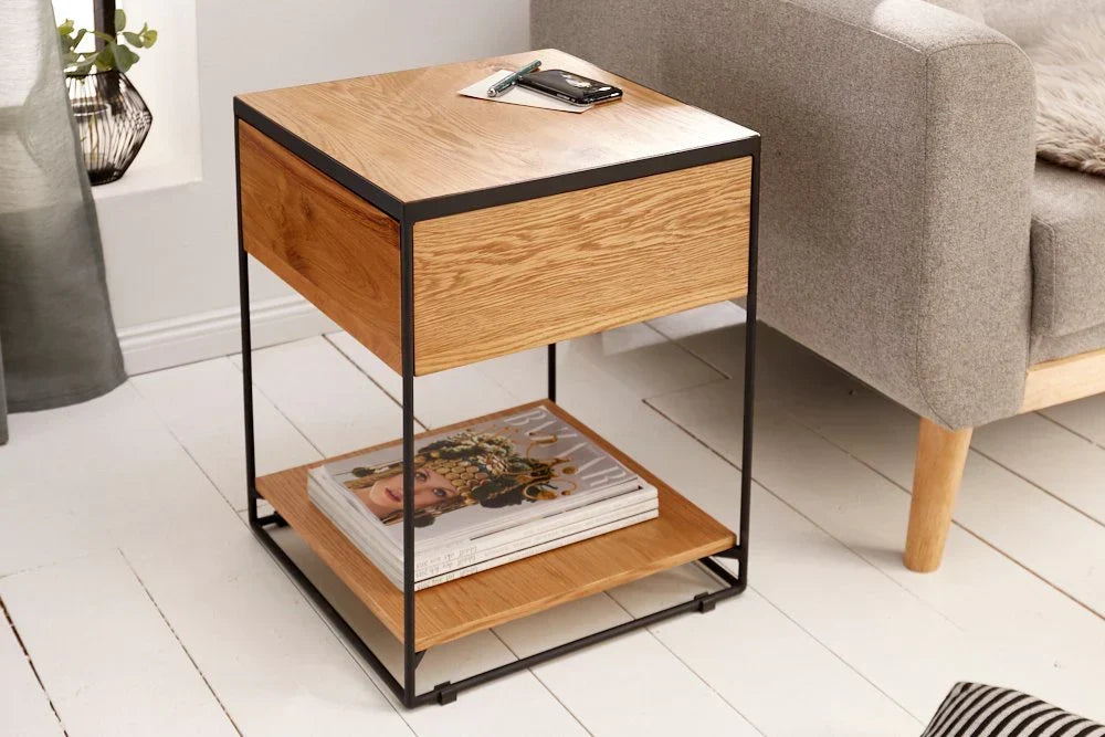 Acme Solid Wood Side Table In Natural & Black Finish For Bed-Room Furniture