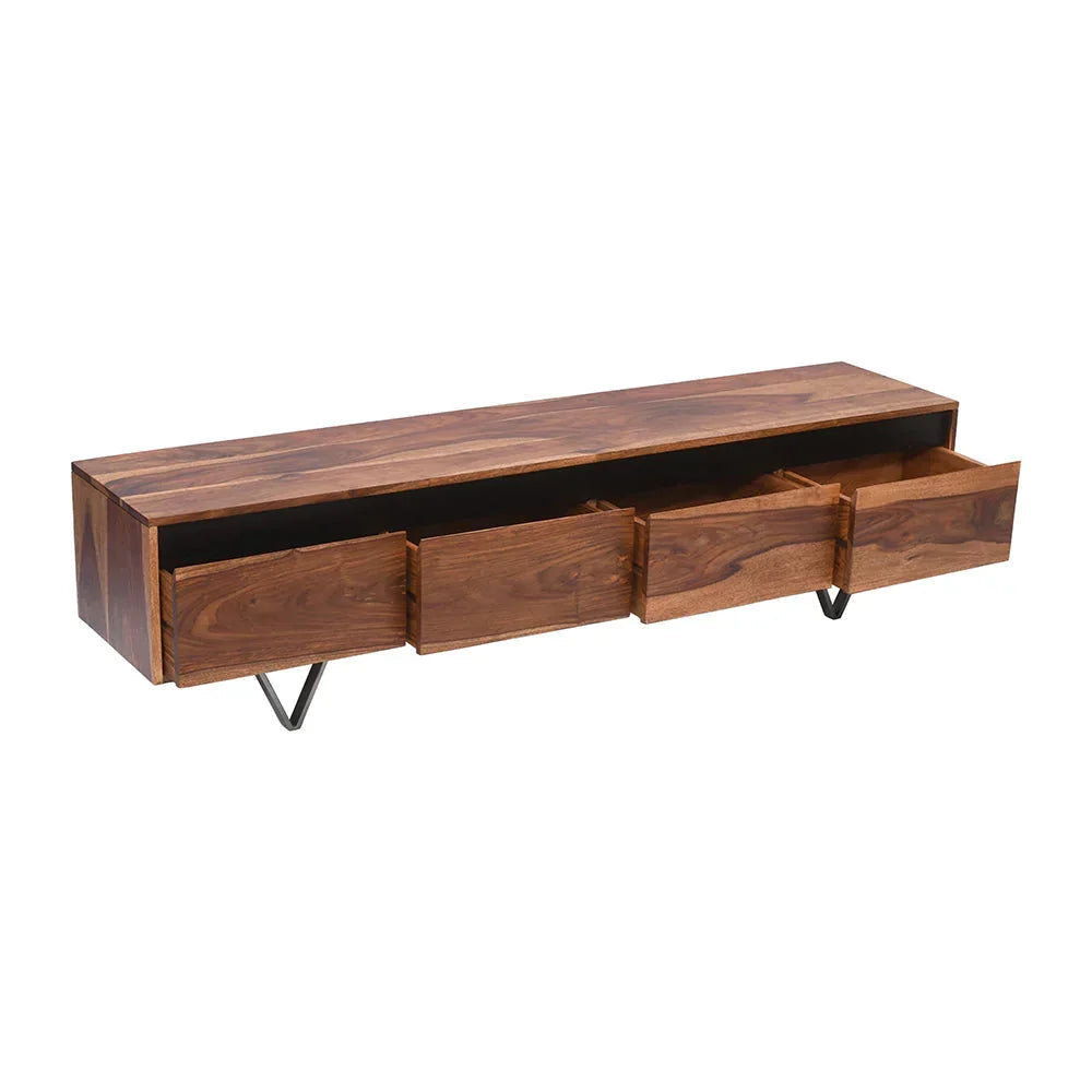 Ezra Sheesham  Wood  4 Drawers Tv-Stand  in Netural & Black Finish For Living Room Furniture
