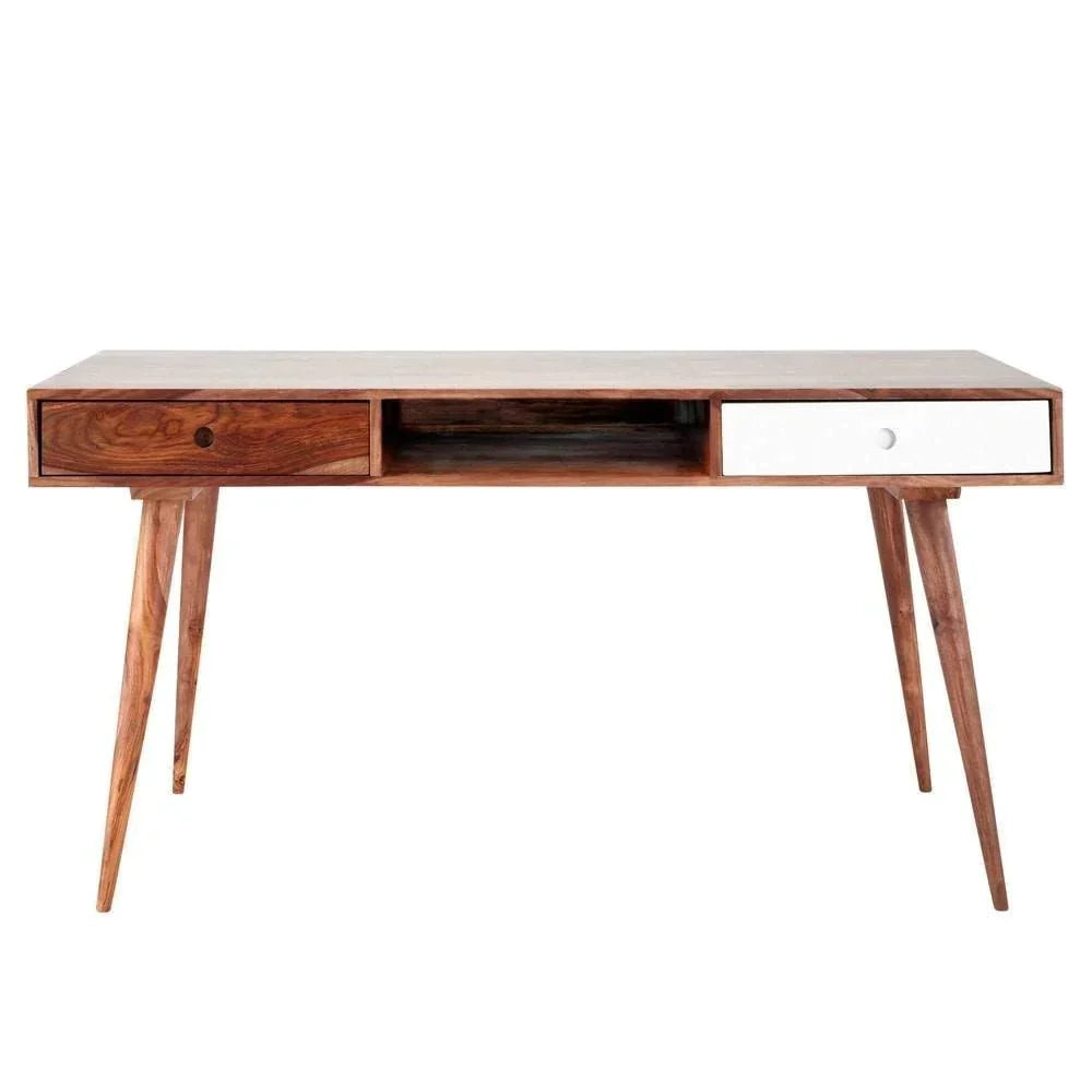 Delta Sheesham Wood Study Table In Natural & White Finish For Study Room Furniture