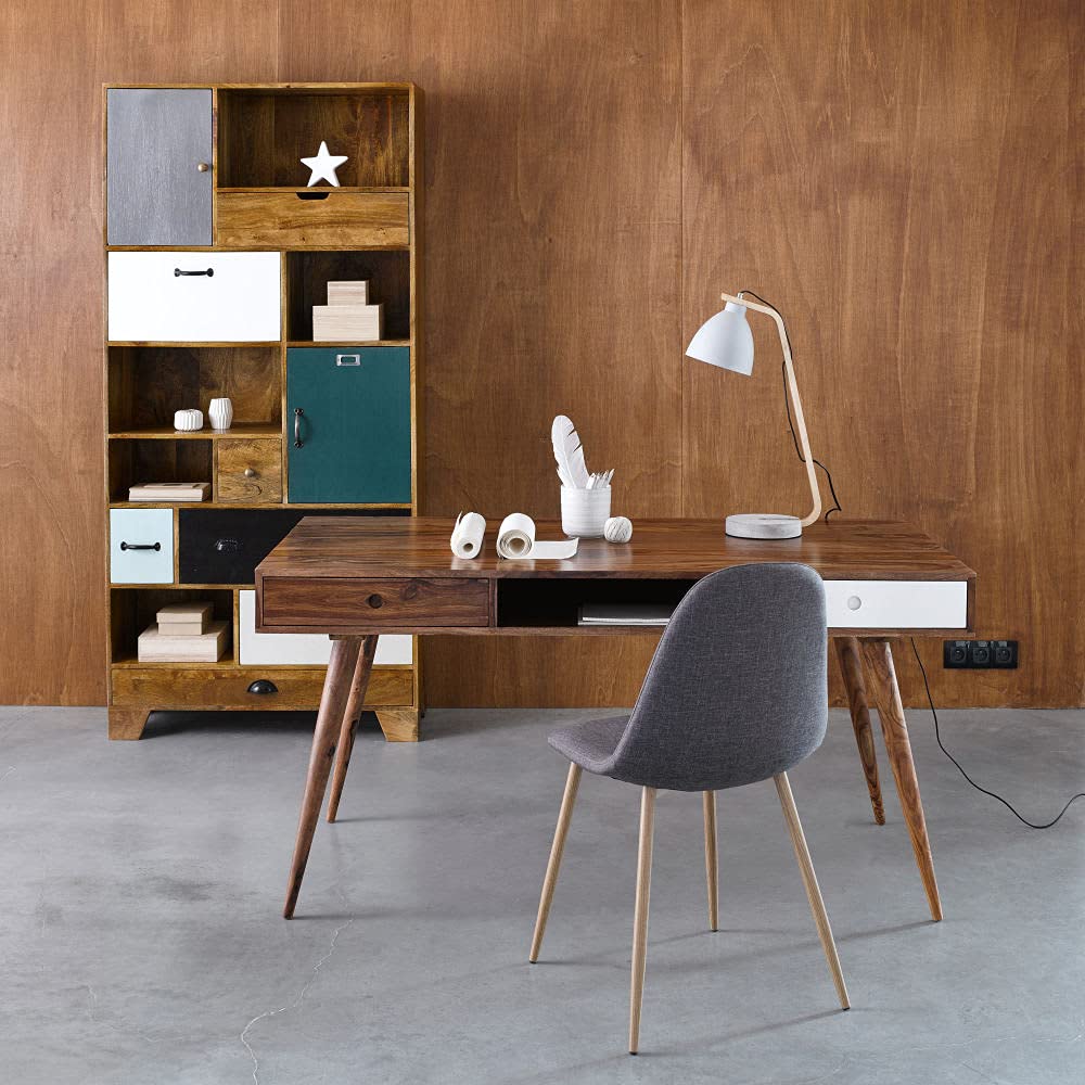 Delta Sheesham Wood Study Table In Natural & White Finish For Study Room Furniture