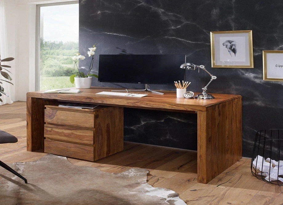 Avain Solid Wood Large Study Table In Natural Teak For Study Room Furniture
