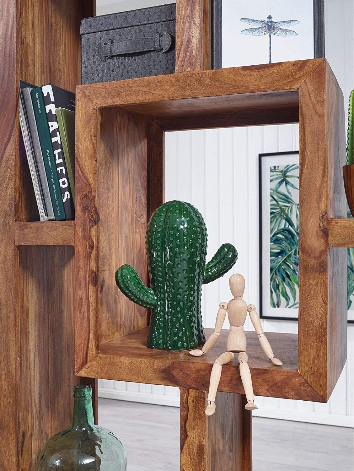 WOODLAND SHEESHAM WOOD OPEN BOOK SHELF IN NATURAL TEAK FOR STUDY ROOM FURNITURE