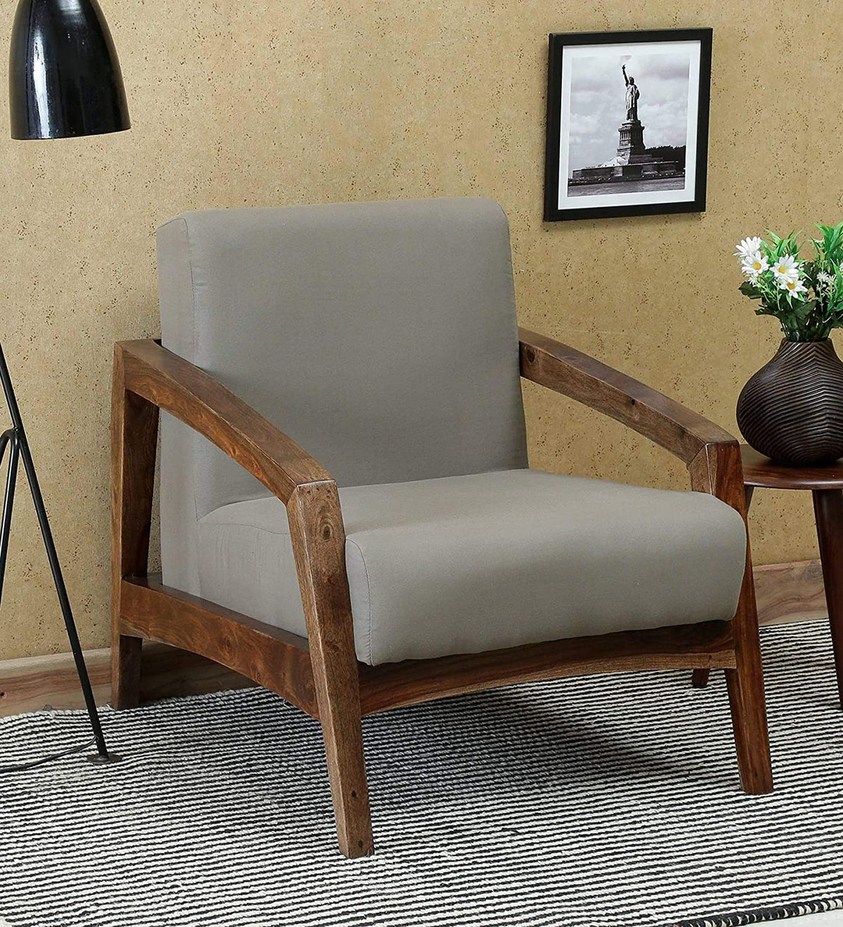 Eli Solid Wood One Seater Sofa In Provincial Teak Finish For Living Room Furniture
