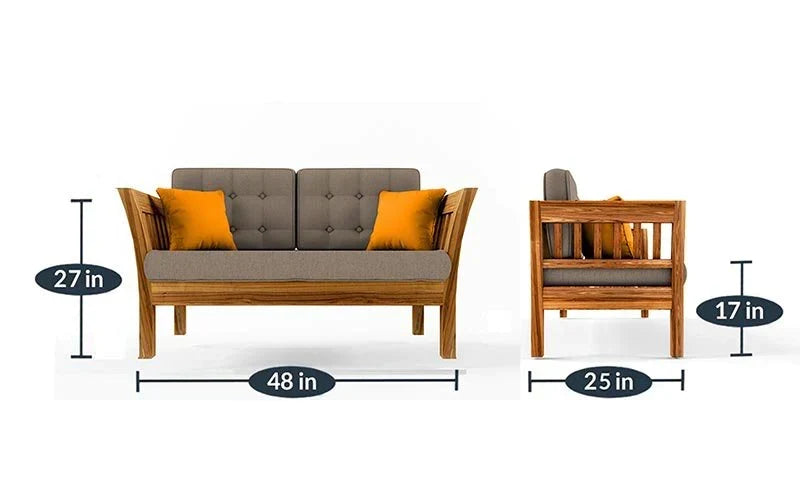 Alex Solid  Sheesham Wood 2 Seater Sofa Set In Natural Teak For Living Room Furniture