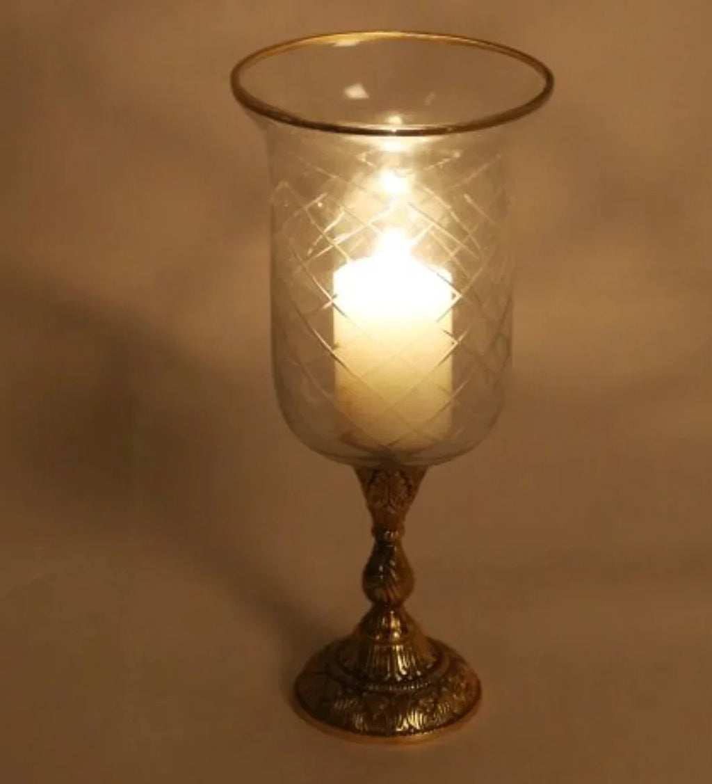 Metal Etched Glass And Metal Hurricane in Gold Colour