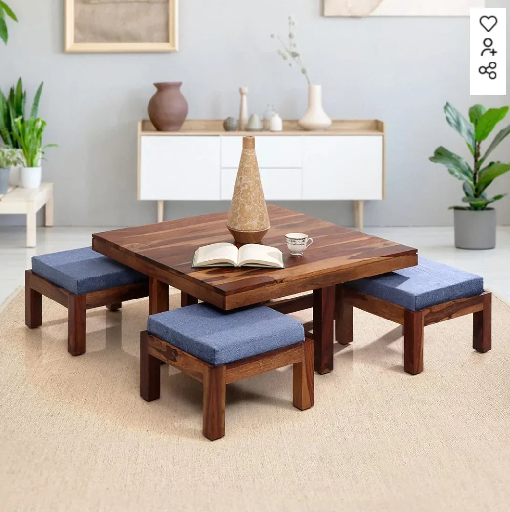 Wood Fiber-Wood Coffee Table with 4 Stools