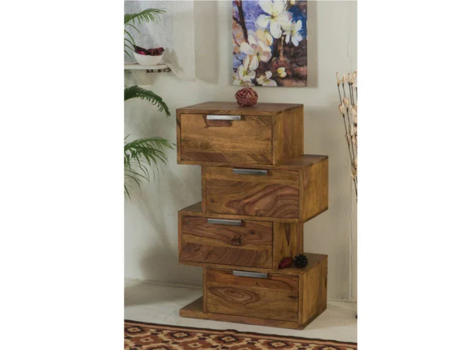 Marwar Solid Wood Chest Of Drawer in Provincial Teak Finish For Study Room