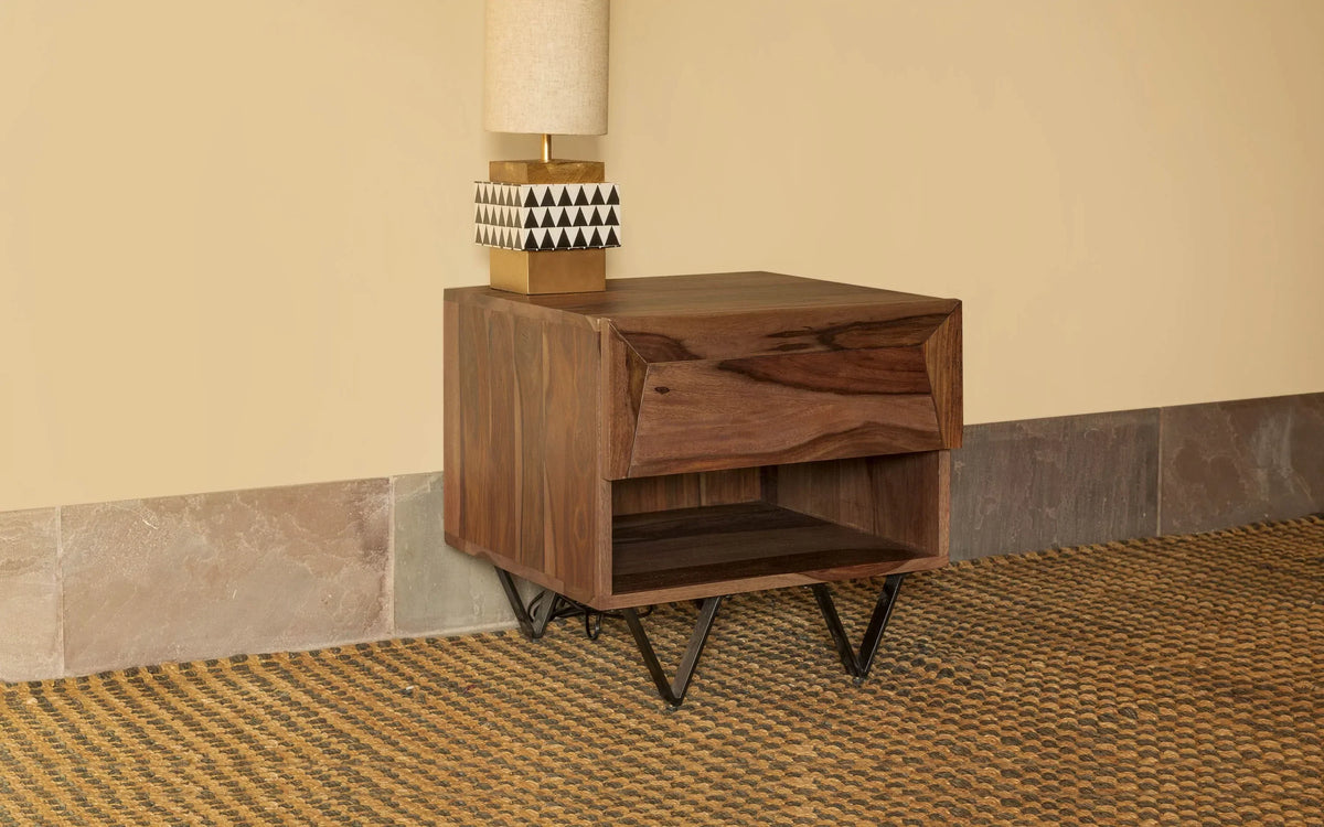 Orangetree Solid Wood Bed-side Table In Natural Teak Finish For Bed-Room Furniture