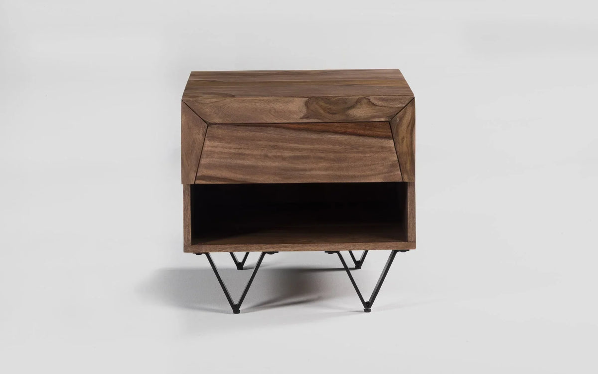 Orangetree Solid Wood Bed-side Table In Natural Teak Finish For Bed-Room Furniture