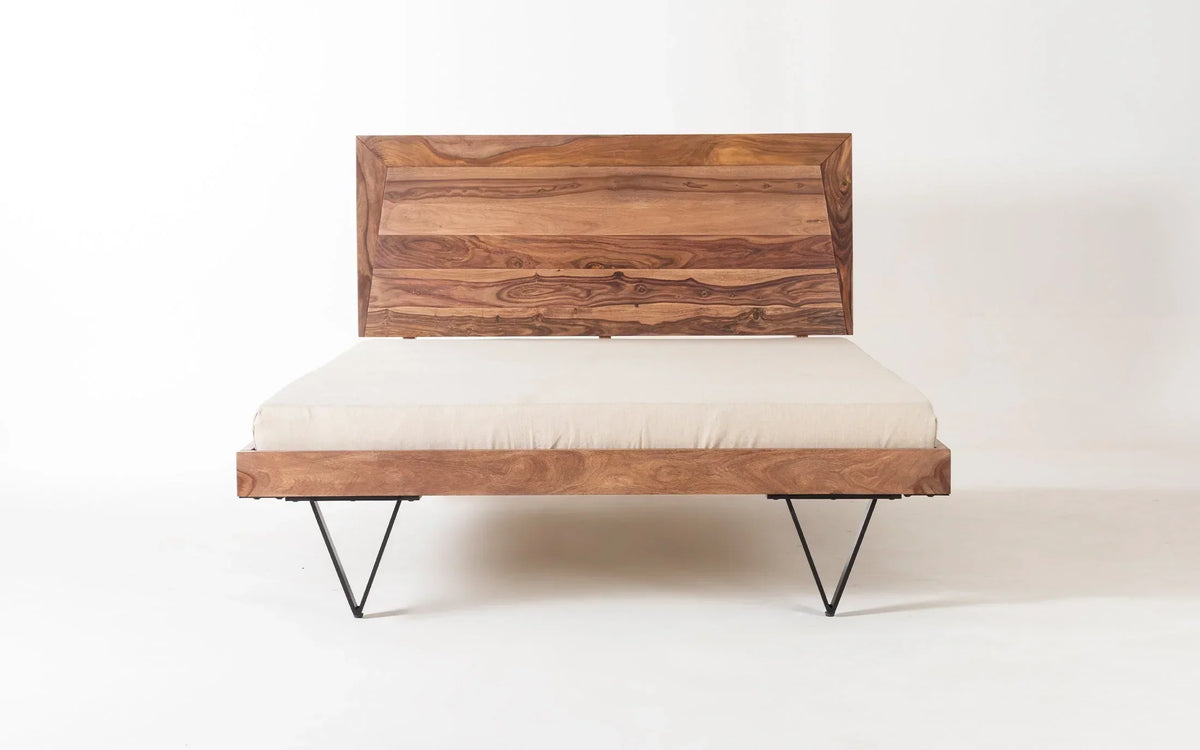 Haida Solid Wood King & Queen Size Beds  In Natural Teak Finish For Bedroom Furniture