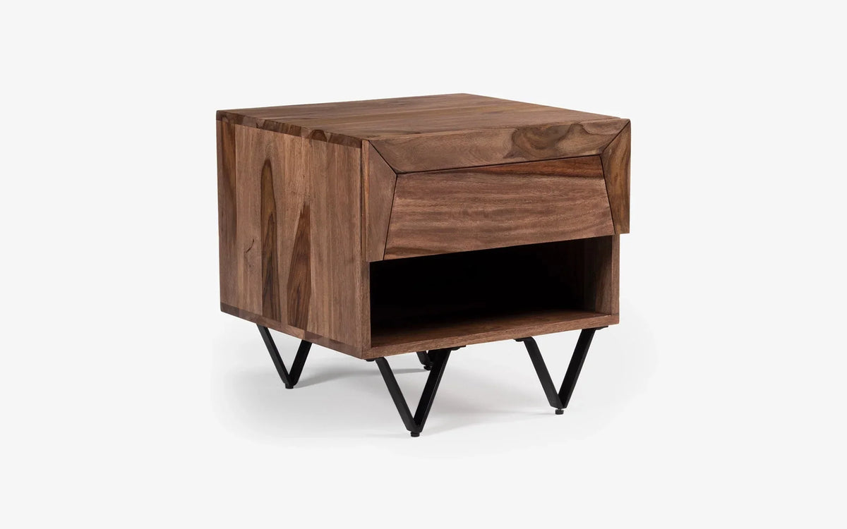 Orangetree Solid Wood Bed-side Table In Natural Teak Finish For Bed-Room Furniture