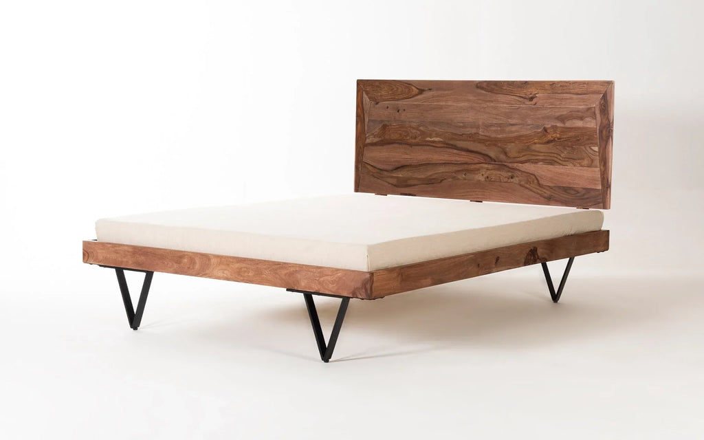 Haida Solid Wood King & Queen Size Beds  In Natural Teak Finish For Bedroom Furniture
