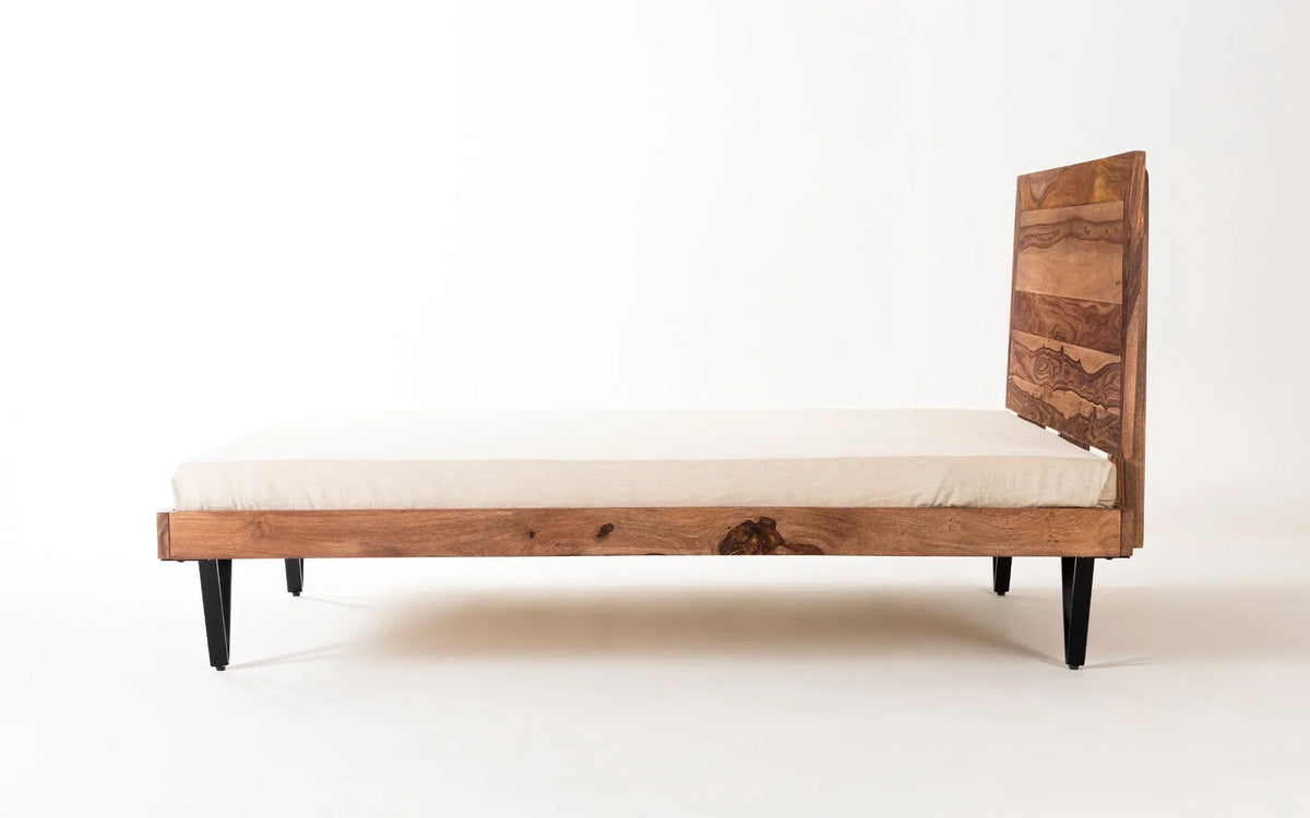 Haida Solid Wood King & Queen Size Beds  In Natural Teak Finish For Bedroom Furniture