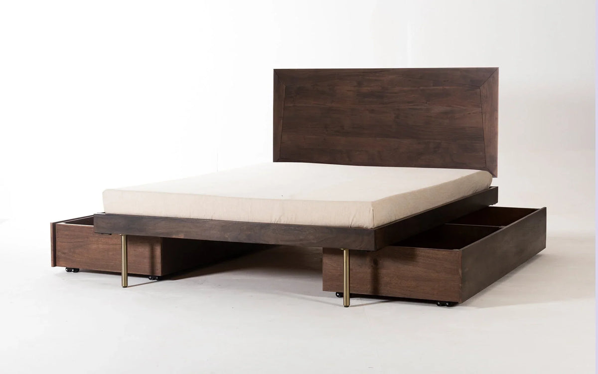 Acme Solid Wood King Size & Queen Size Beds With 2 Drawers In Provincial Teak Finish For Bedroom Furniture