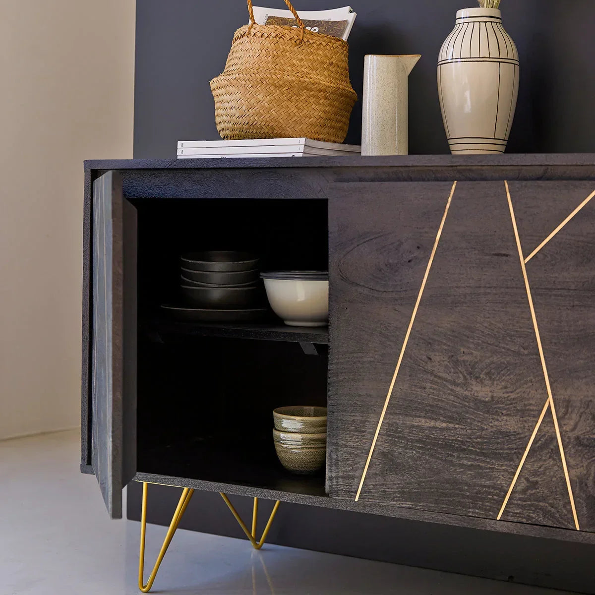 Liv Solid Mango Wood Sideboard In Walnut For Lining Room Furniture