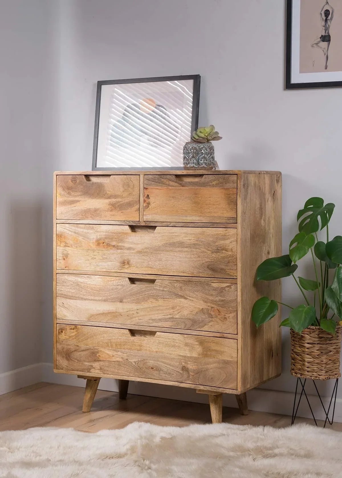 Aspen Solid Wood Chest of Drawers in Natural Finish For Living Room