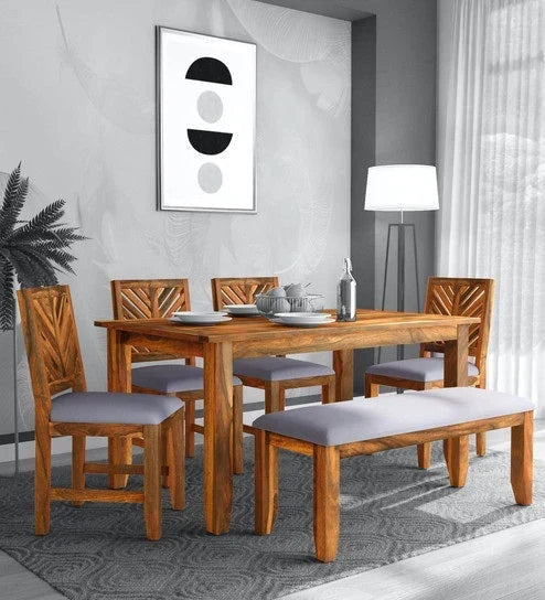 Demiwall Sheesham Wood Six Seater Dining Set With Bench