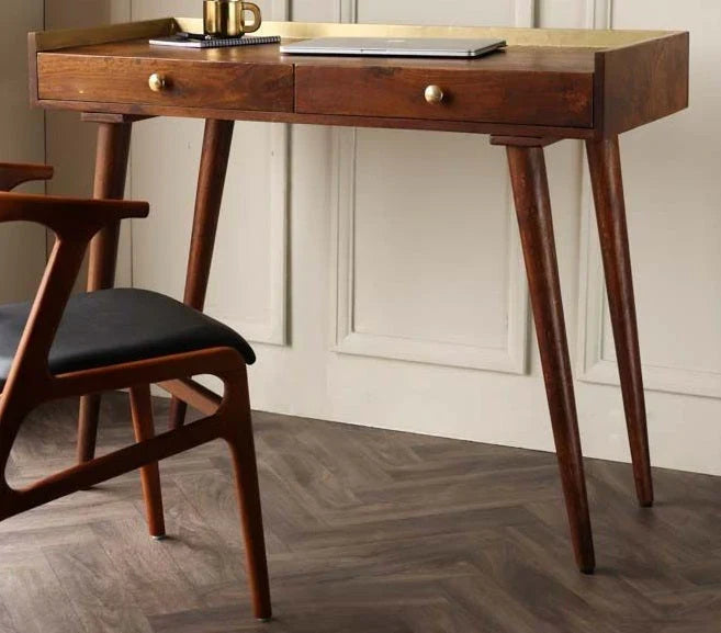 Eon Sheesham Wood Study Table In Provincial Teak Finish For Study Room Furniture