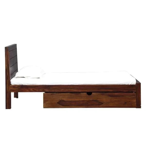 Segur Solid Wood Single Size Bed With One Drawers  In Provincial Teak Finish For Bedroom Furniture