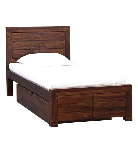 Segur Solid Wood Single Size Bed With One Drawers  In Provincial Teak Finish For Bedroom Furniture