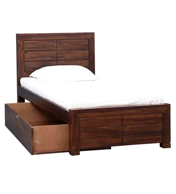 Segur Solid Wood Single Size Bed With One Drawers  In Provincial Teak Finish For Bedroom Furniture