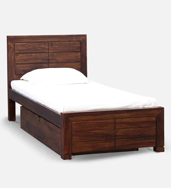Segur Solid Wood Single Size Bed With One Drawers  In Provincial Teak Finish For Bedroom Furniture