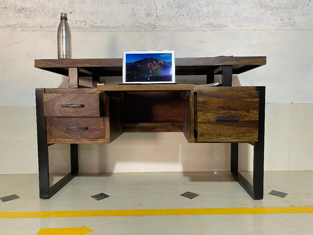 Jenex Sheesham Wood Study Table In Honey Oak  For Study Room Furniture