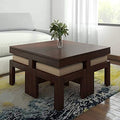 Acamar Solid Sheesham Wood Coffee Table with 4 Stools