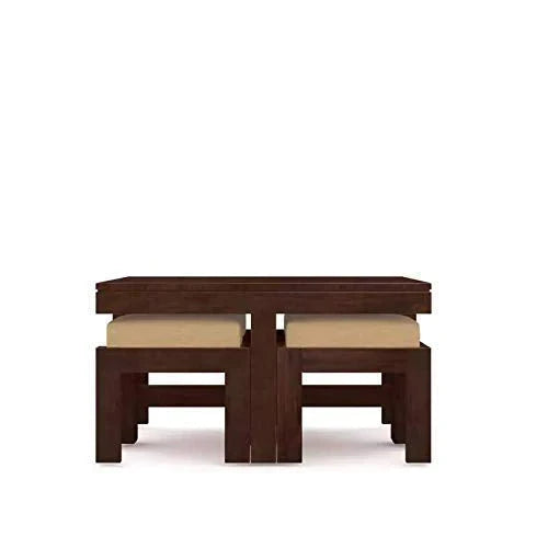 Acamar Solid Sheesham Wood Coffee Table with 4 Stools