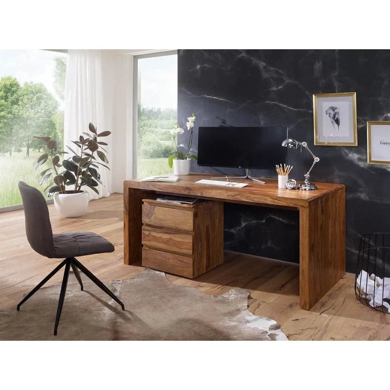 Avain Solid Wood Large Study Table In Natural Teak For Study Room Furniture